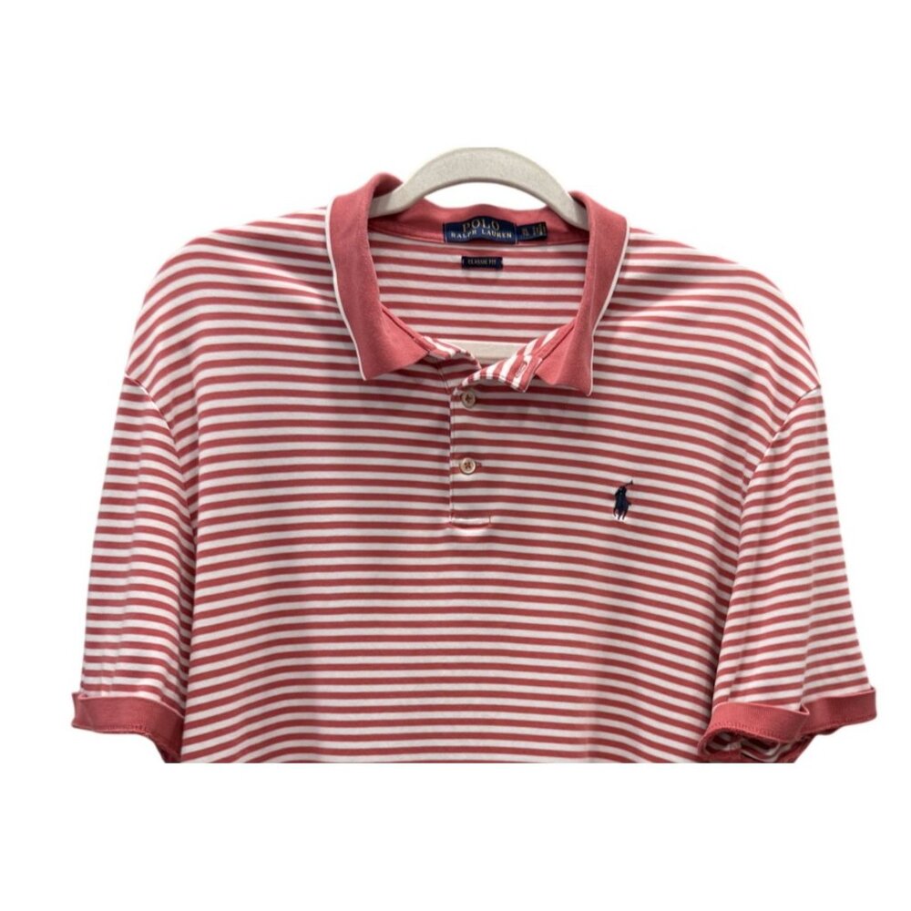 Polo Ralph Lauren Mens XL Coral Striped Short Sleeve Polo Shirt Classic Cotton - Picture 2 of 5